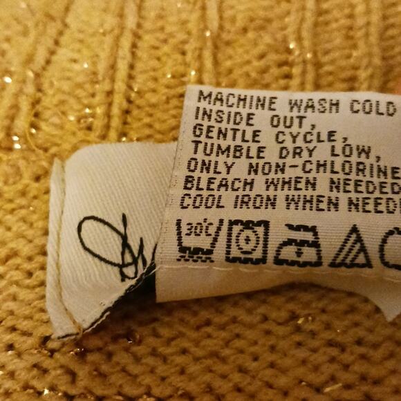 Diane Von Furstenberg DVF Gold Sweater SPARKLES Metallic Long Sleeves Oversized - Picture 15 of 16